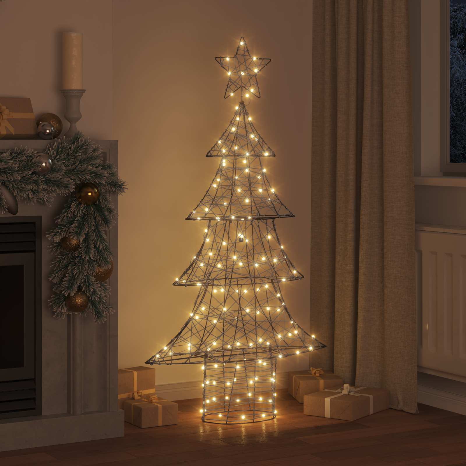 Albero di Natale 160 LED Bianco caldo 150 cm Rattan