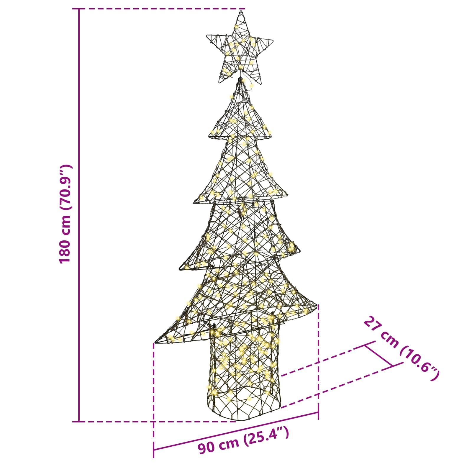 Albero di Natale 240 LED Bianco caldo 180 cm Rattan