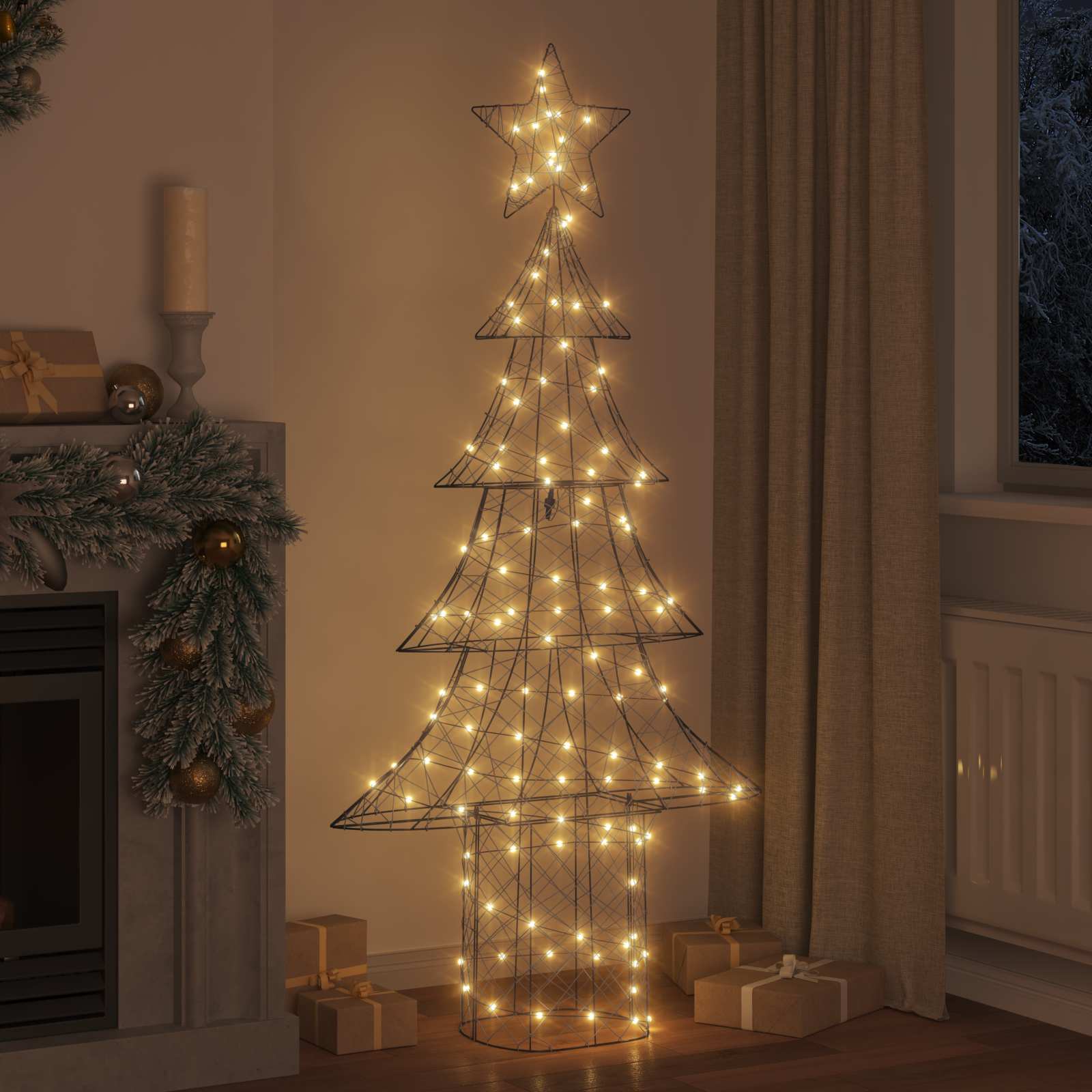 Albero di Natale 240 LED Bianco caldo 180 cm Rattan