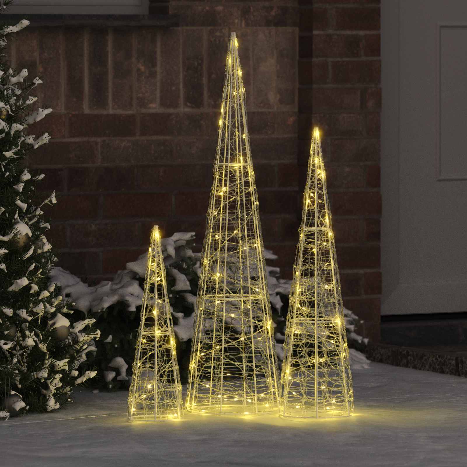Albero di Natale 3 pz Bianco caldo 20 x 20 x 80 cm Acrilico