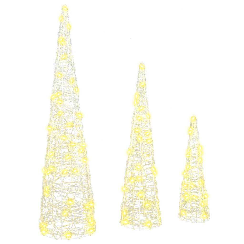 Albero di Natale 3 pz Bianco caldo 20 x 20 x 80 cm Acrilico