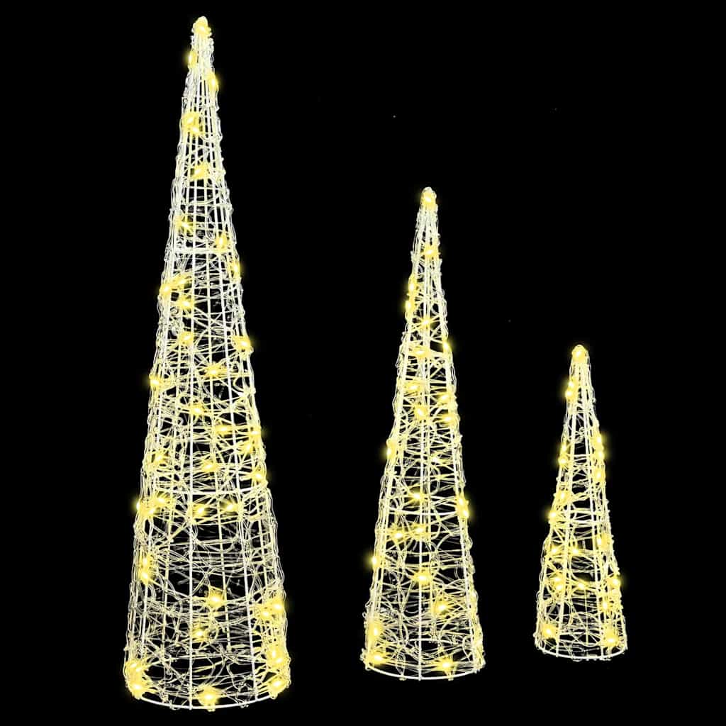 Albero di Natale 3 pz Bianco caldo 20 x 20 x 80 cm Acrilico