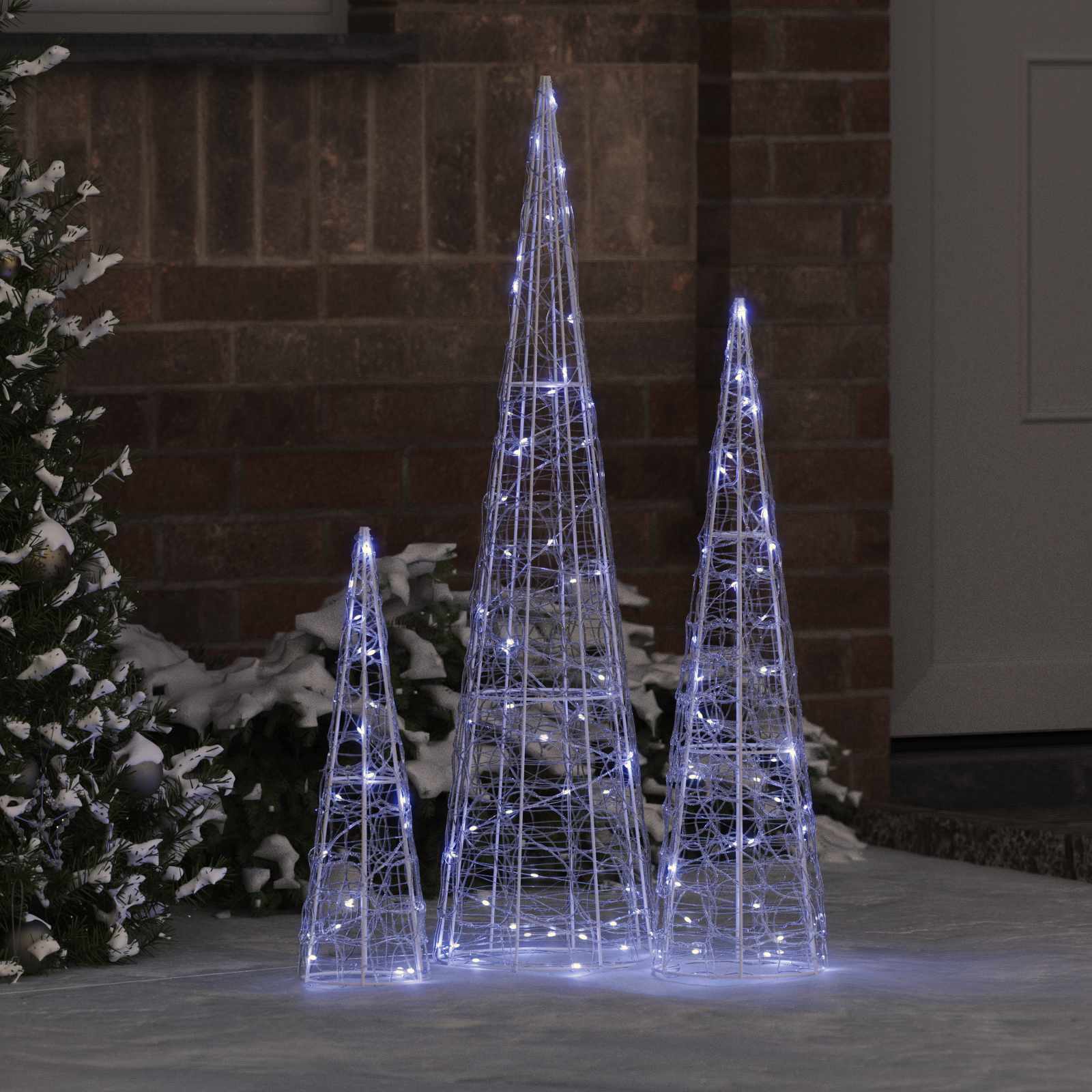 Albero di Natale 3 pz Bianco freddo 20 x 20 x 80 cm Acrilico