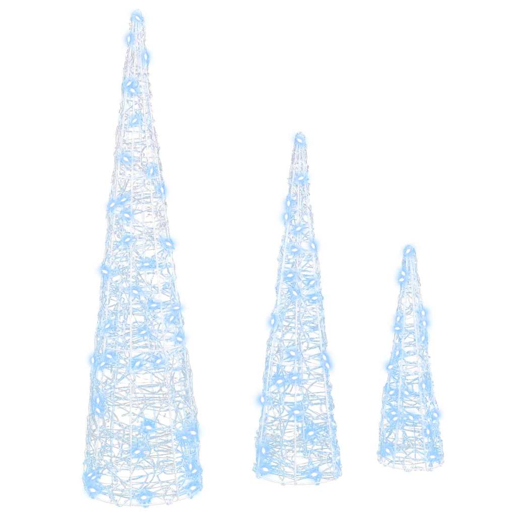 Albero di Natale 3 pz Bianco freddo 20 x 20 x 80 cm Acrilico