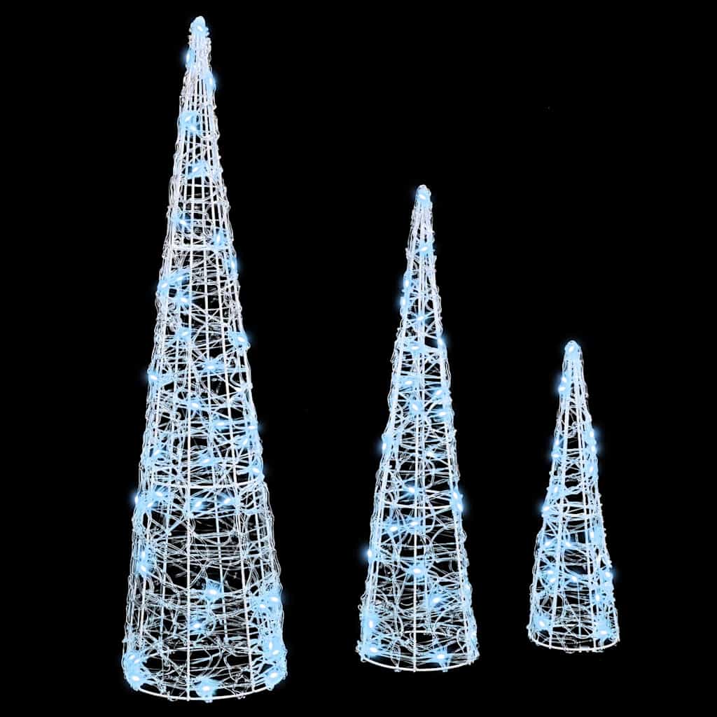 Albero di Natale 3 pz Bianco freddo 20 x 20 x 80 cm Acrilico