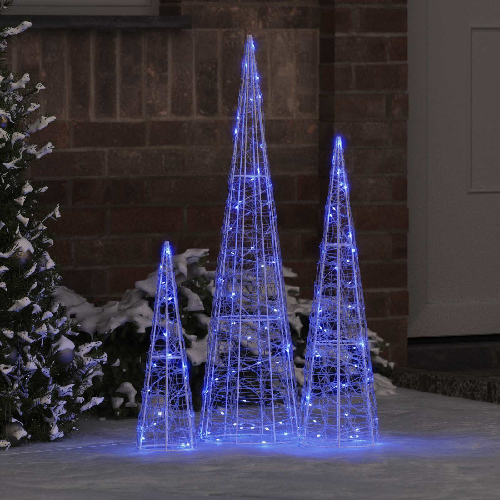 Albero di Natale 3 pz 90 LED Blu 20 x 20 x 80 cm Acrilico