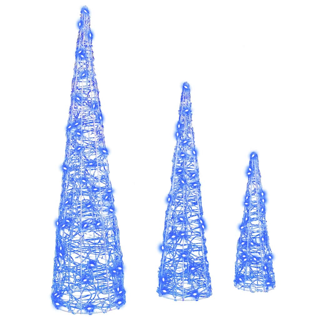 Albero di Natale 3 pz 90 LED Blu 20 x 20 x 80 cm Acrilico
