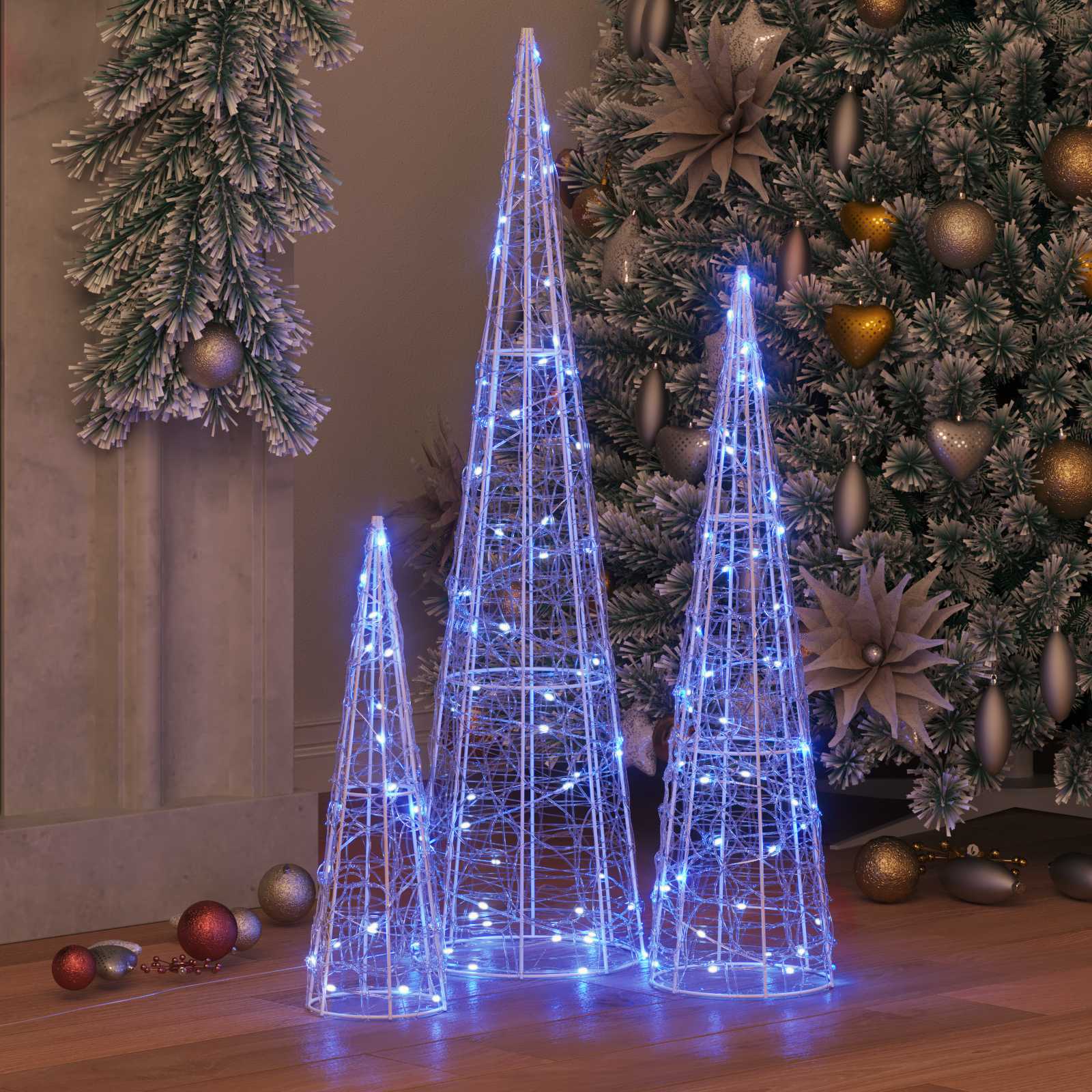 Albero di Natale 3 pz 90 LED Blu 20 x 20 x 80 cm Acrilico