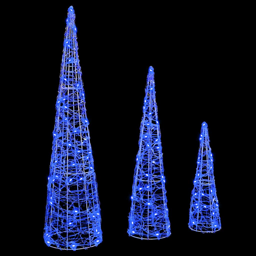 Albero di Natale 3 pz 90 LED Blu 20 x 20 x 80 cm Acrilico