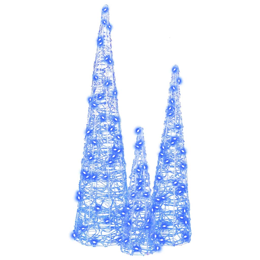 Albero di Natale 3 pz 90 LED Blu 20 x 20 x 80 cm Acrilico