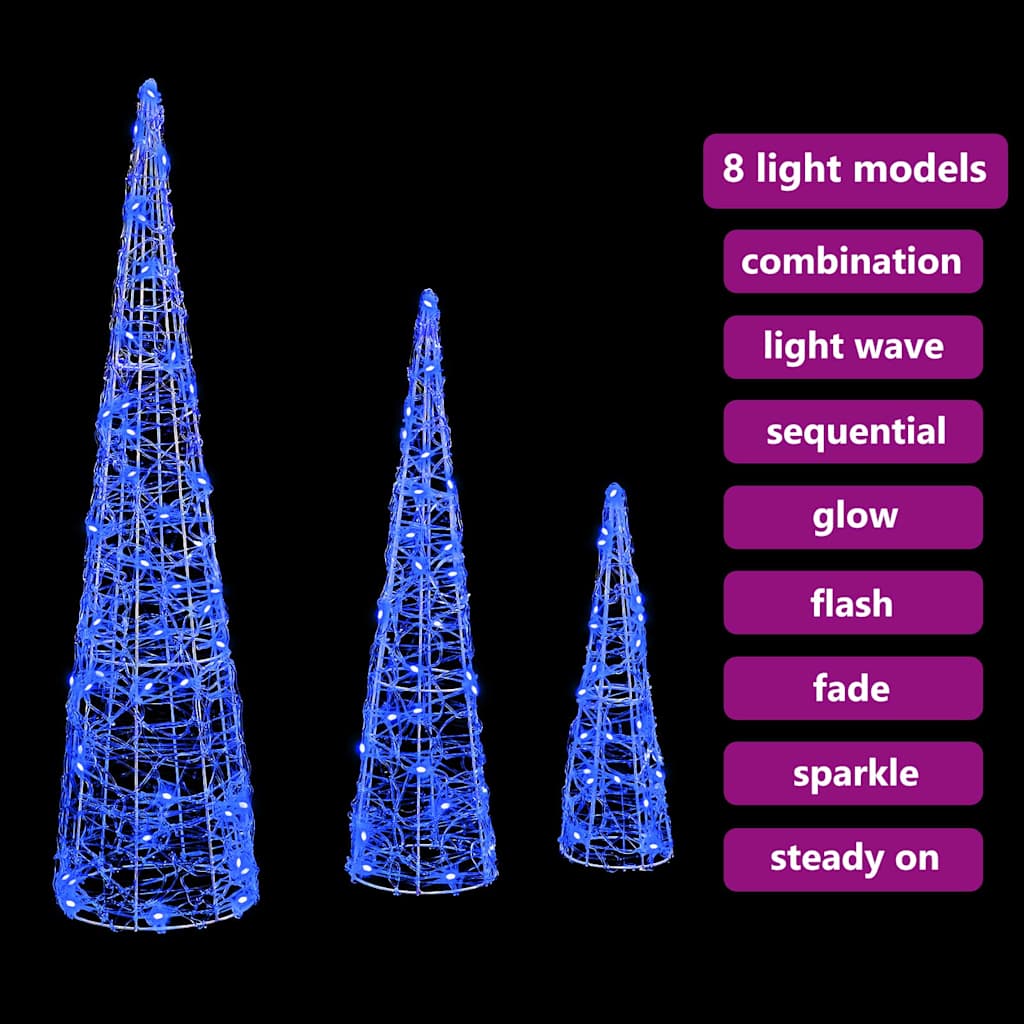 Albero di Natale 3 pz 90 LED Blu 20 x 20 x 80 cm Acrilico