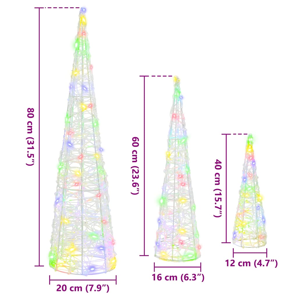 Albero di Natale 3 pz Multicolore 20 x 20 x 80 cm Acrilico