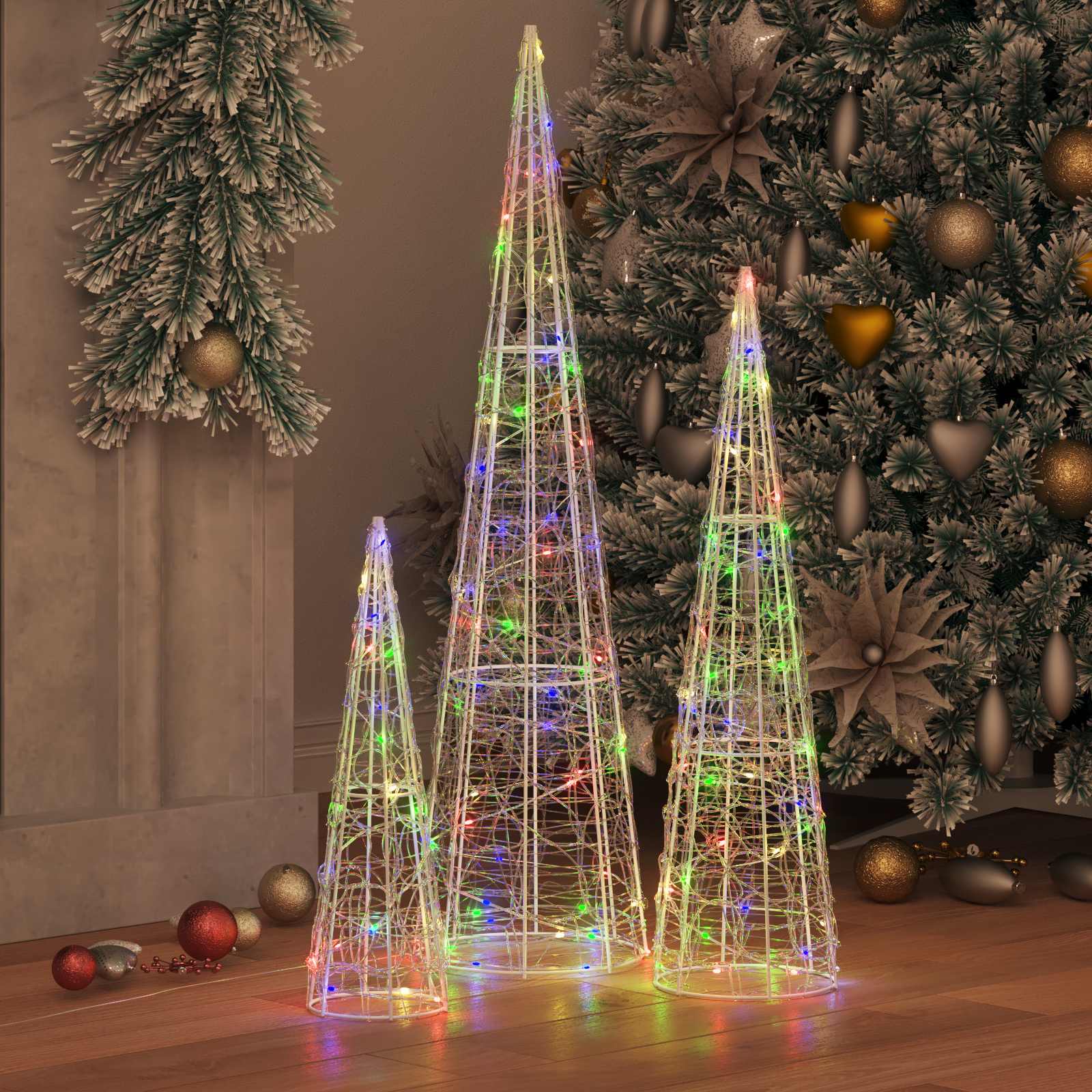 Albero di Natale 3 pz Multicolore 20 x 20 x 80 cm Acrilico
