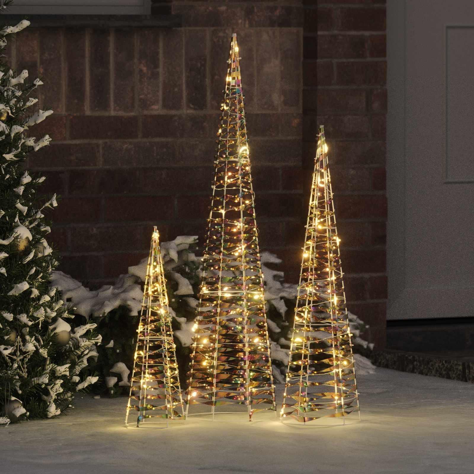 Albero di Natale 3 pz 90 LED Bianco caldo 20 x 20 x 80 cm PET