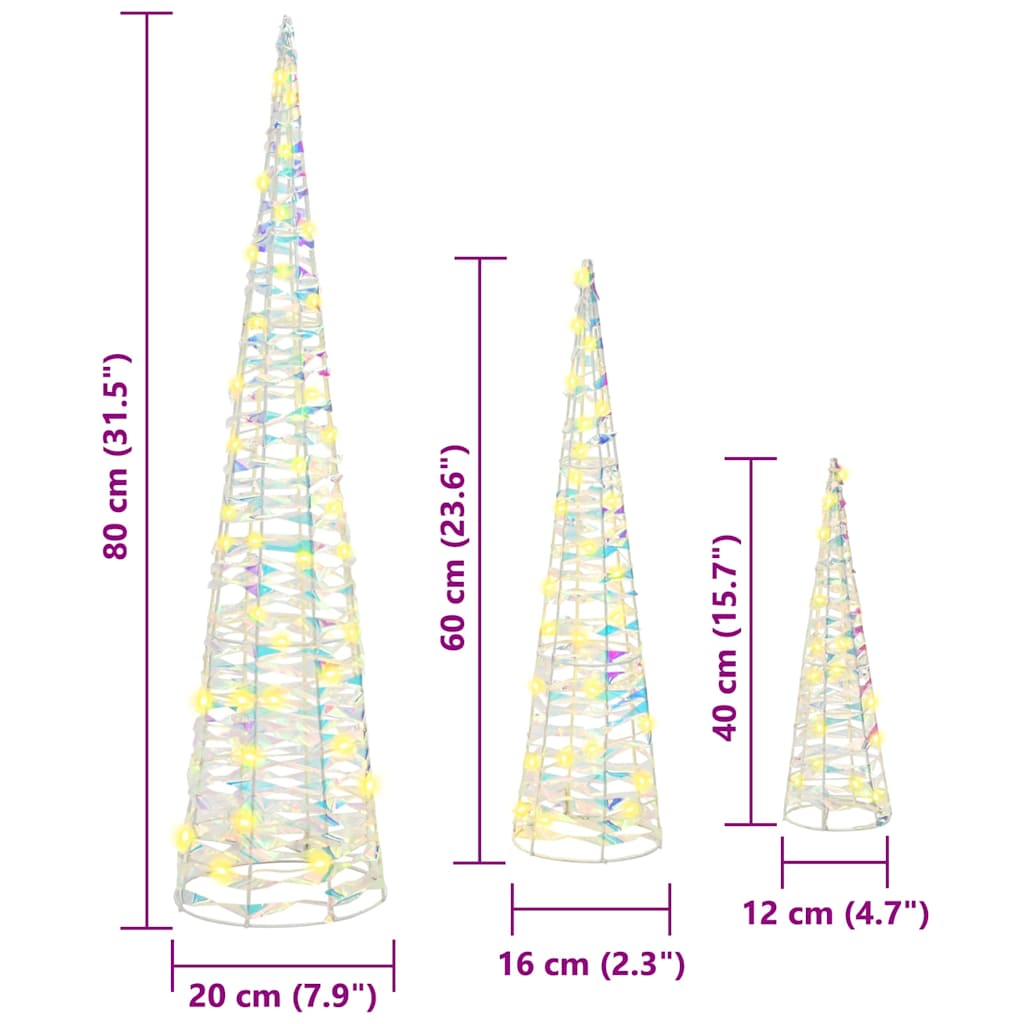 Albero di Natale 3 pz 90 LED Bianco caldo 20 x 20 x 80 cm PET