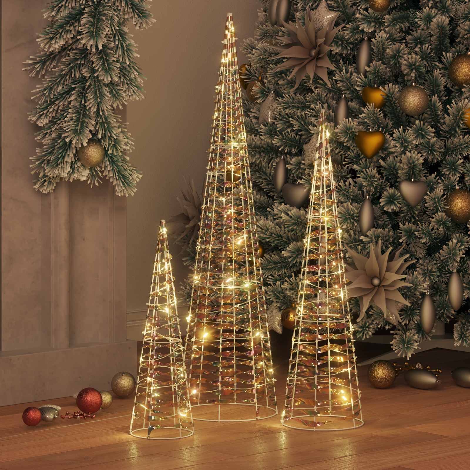 Albero di Natale 3 pz 90 LED Bianco caldo 20 x 20 x 80 cm PET