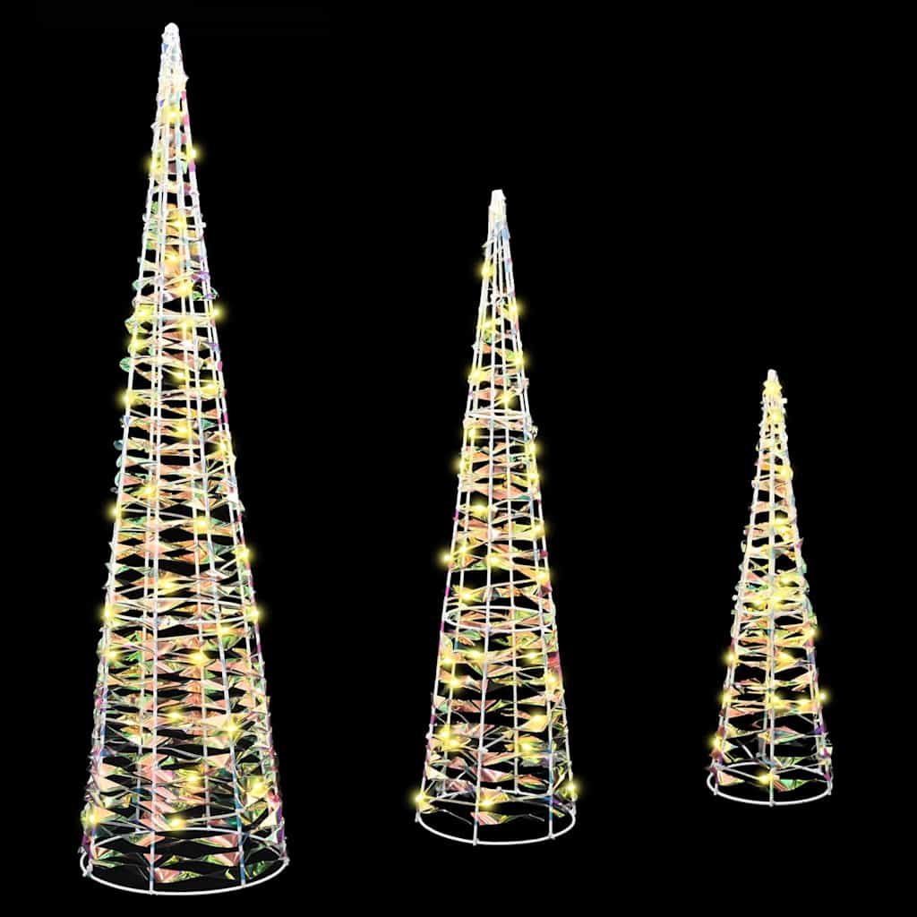 Albero di Natale 3 pz 90 LED Bianco caldo 20 x 20 x 80 cm PET