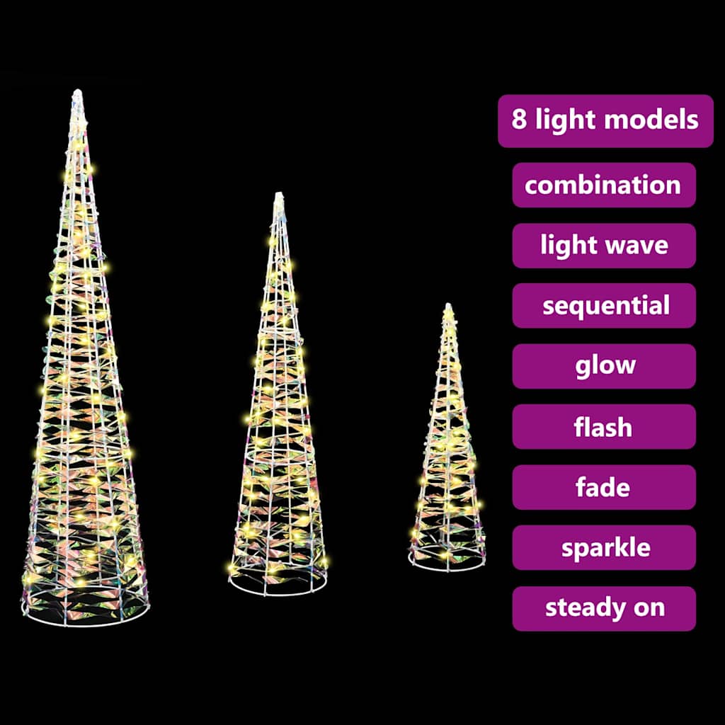 Albero di Natale 3 pz 90 LED Bianco caldo 20 x 20 x 80 cm PET