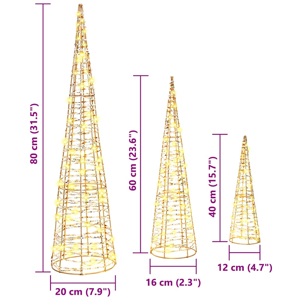 Albero di Natale 3 pz 90 LED Bianco caldo 20 x 20 x 80 cm PET