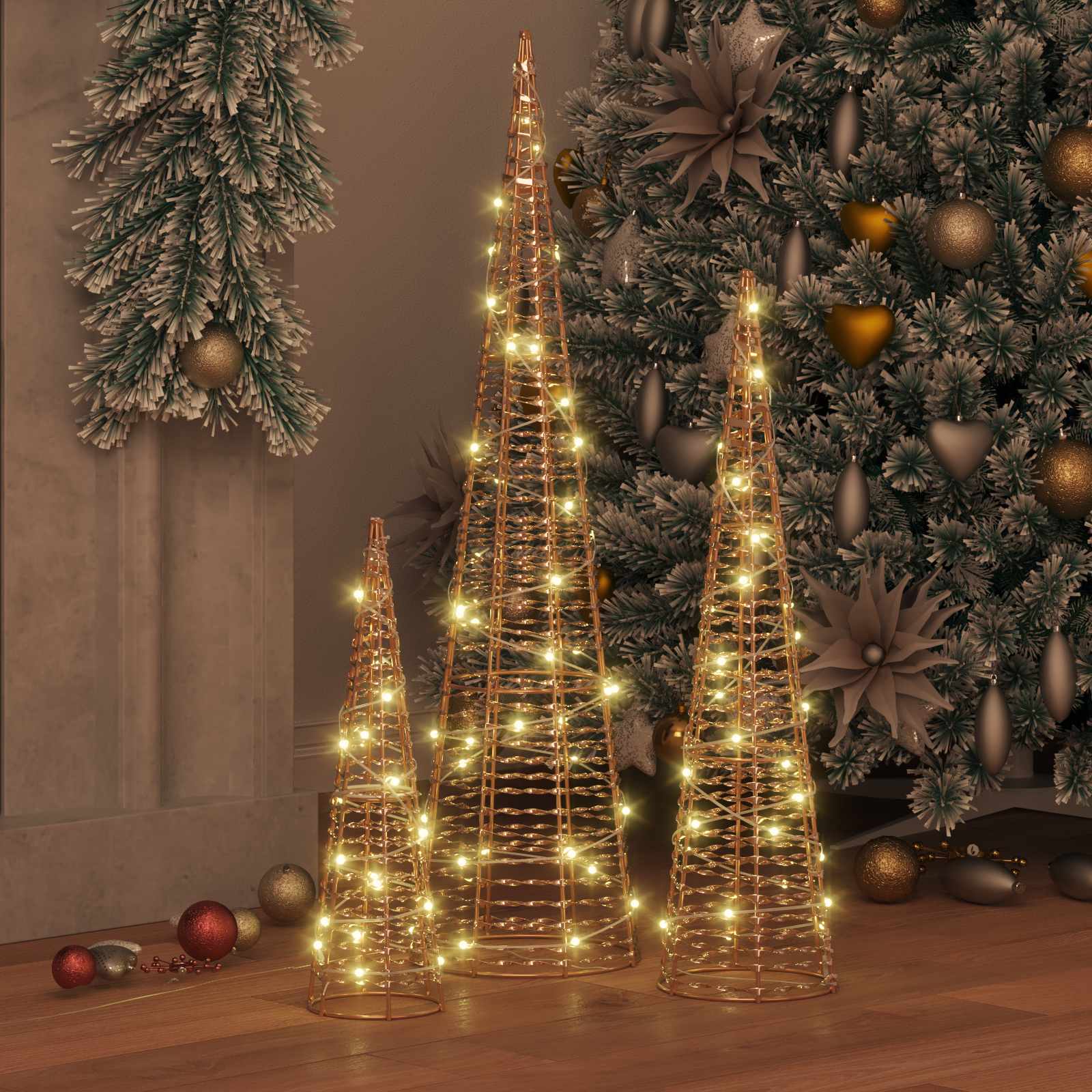 Albero di Natale 3 pz 90 LED Bianco caldo 20 x 20 x 80 cm PET