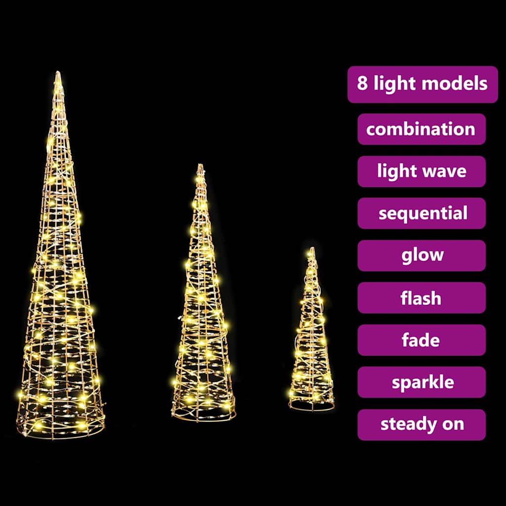 Albero di Natale 3 pz 90 LED Bianco caldo 20 x 20 x 80 cm PET