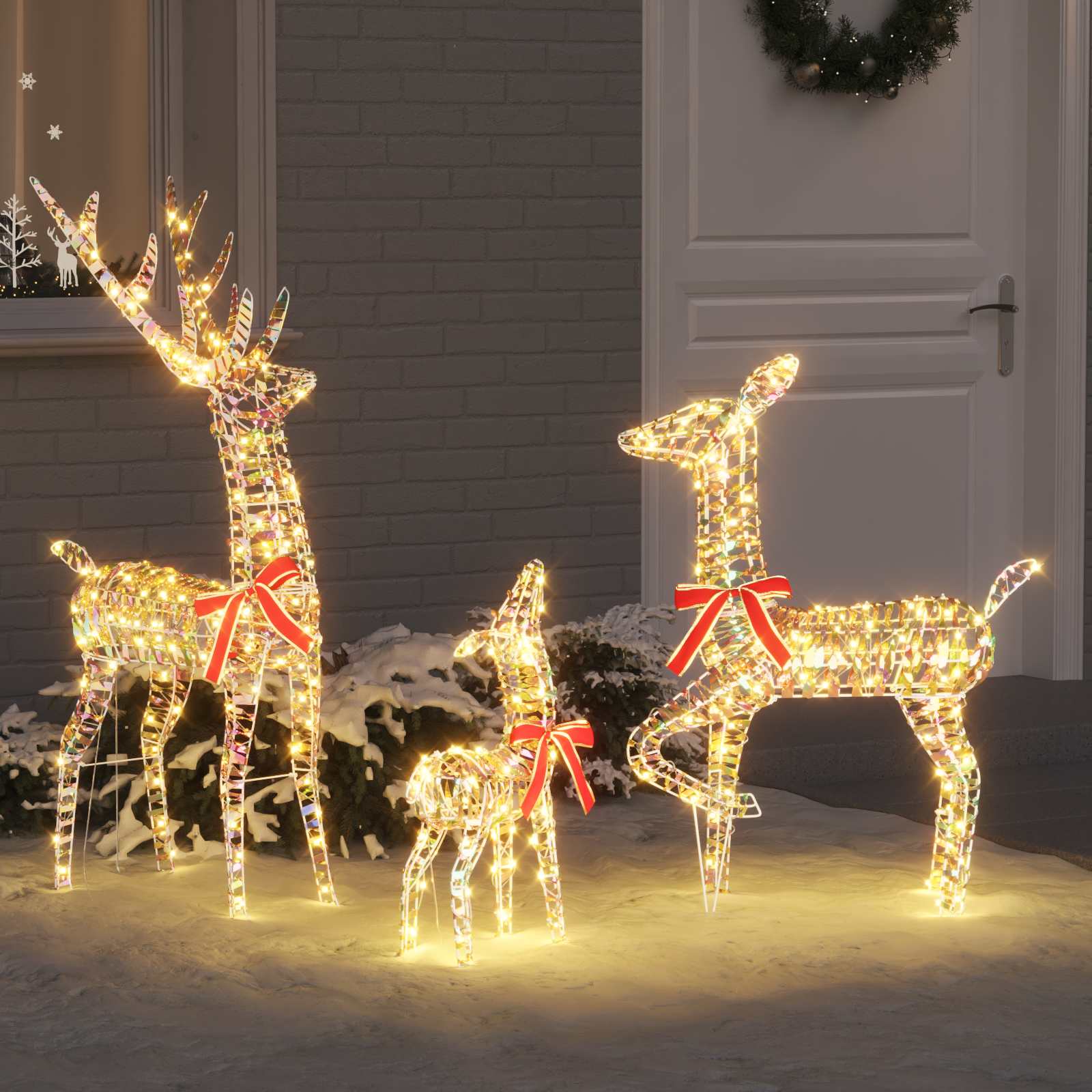 Famiglia di Renne 3 pz Bianco caldo 67 x 26 x 127 cm PET