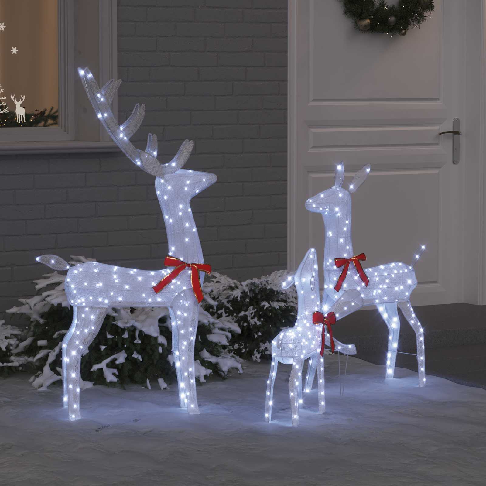 Famiglia di renne 3 pz Bianco freddo 68 x 26 x 127 cm Tessuto