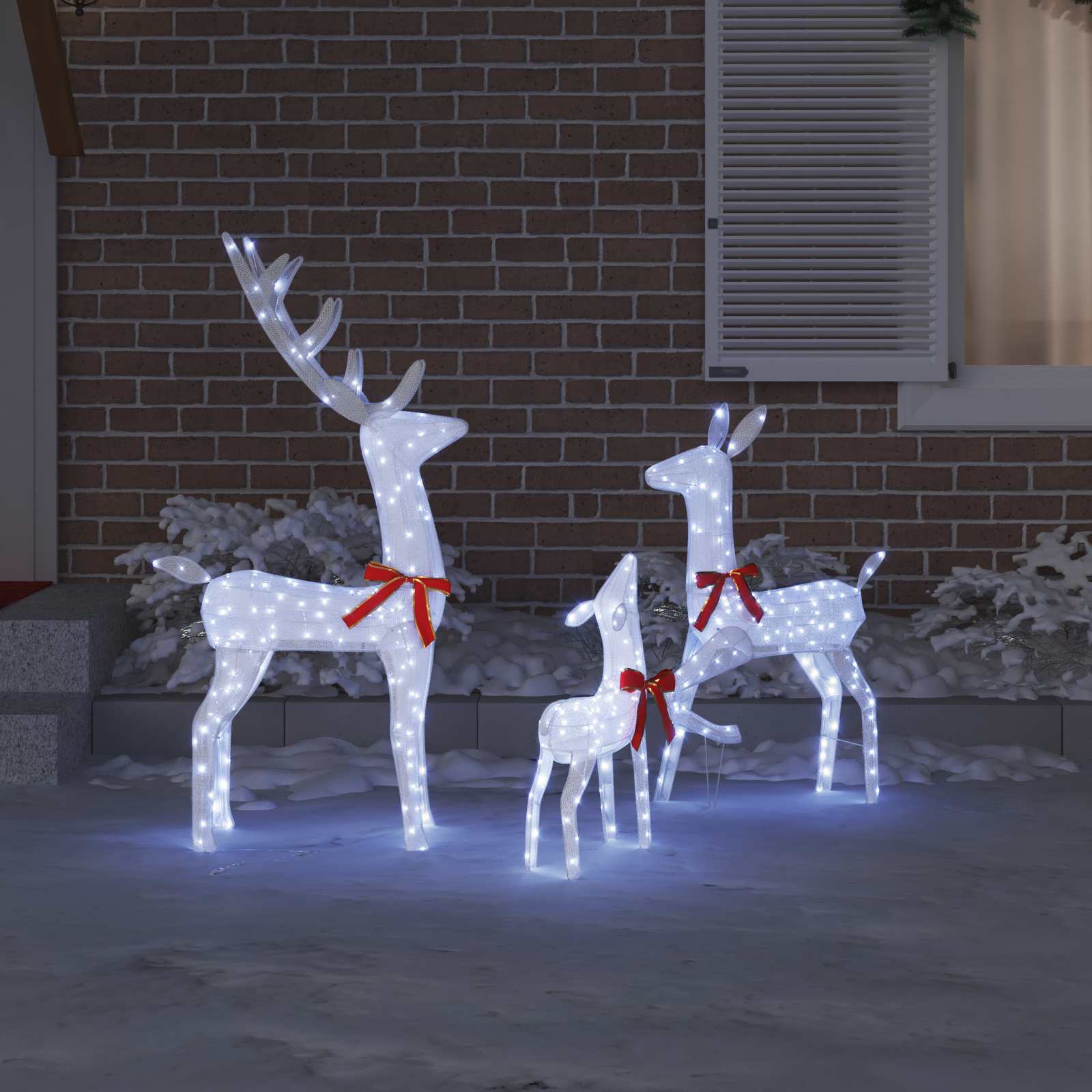 Famiglia di renne 3 pz Bianco freddo 68 x 26 x 127 cm Tessuto