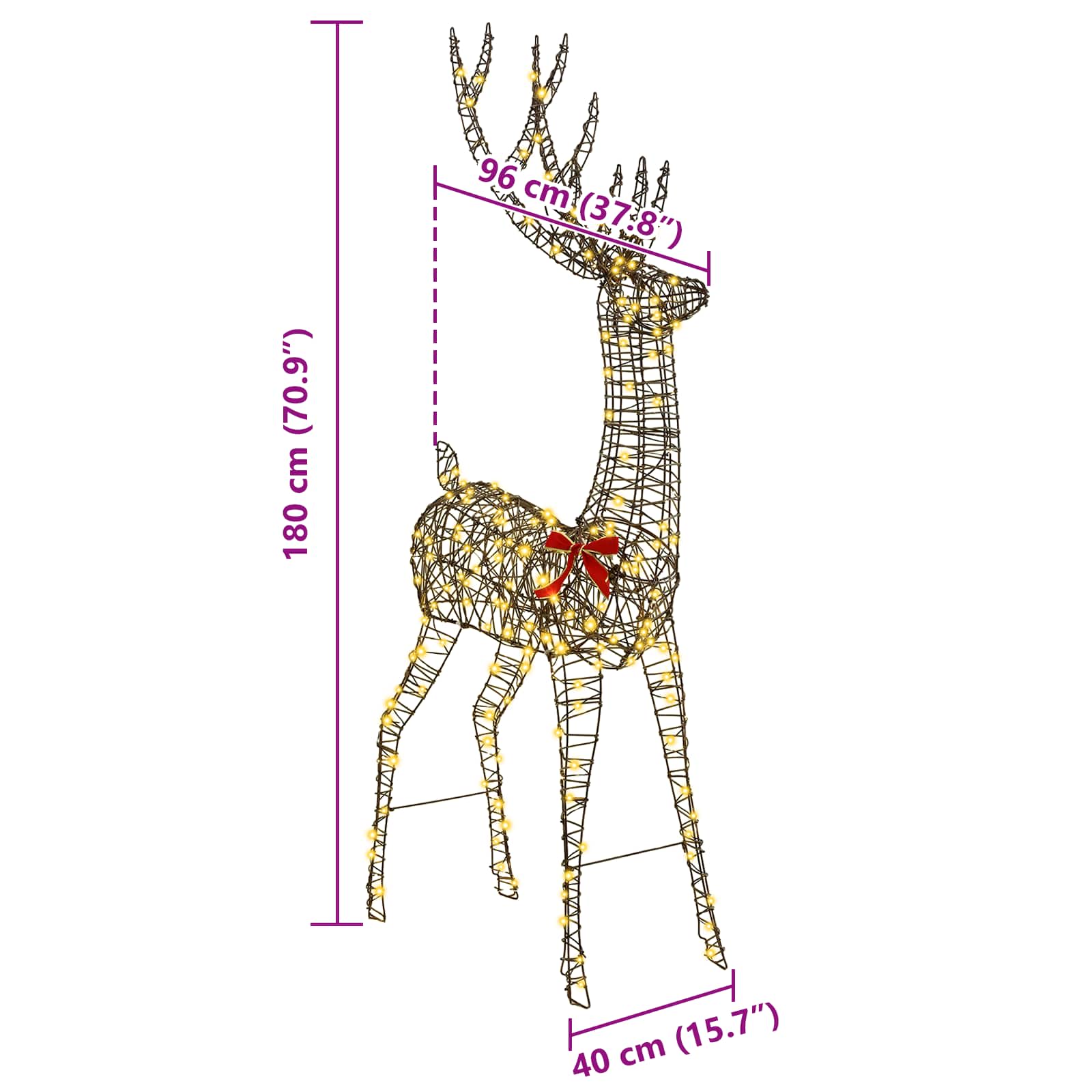 Renna 3D 250 LED Bianco caldo 180 cm Rattan