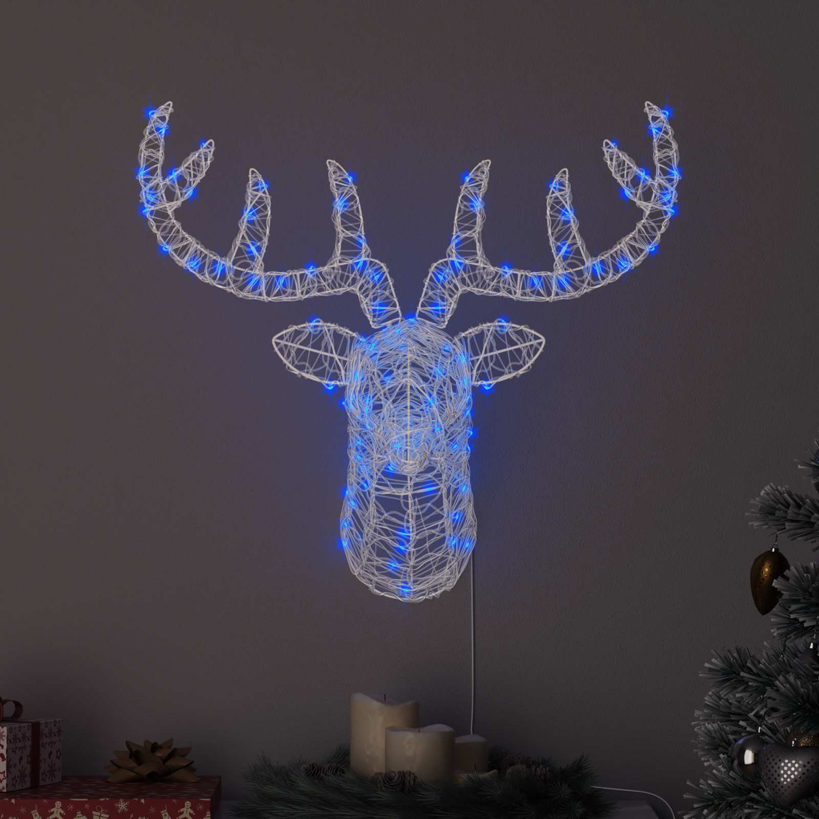 Testa di Renna 140 LED Blu 68 x 36,5 x 62,5 cm Acrilico