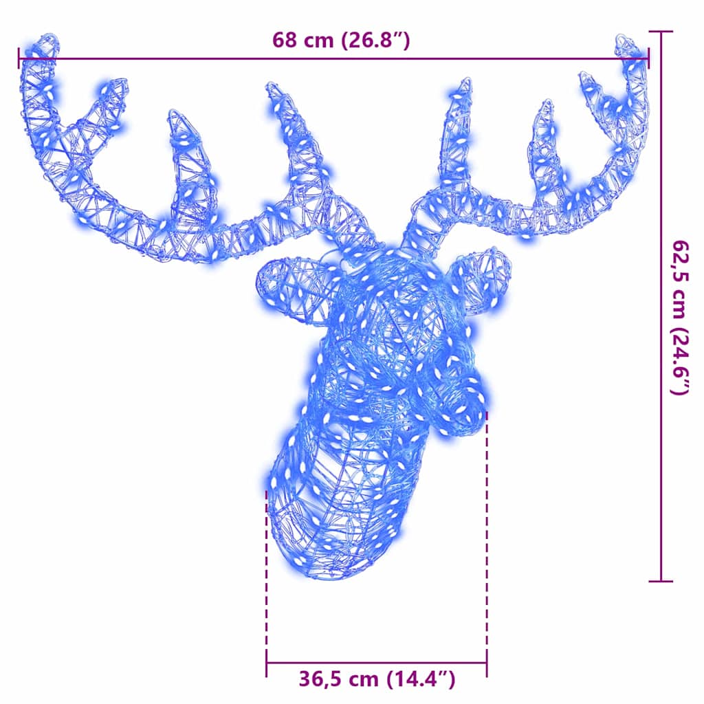 Testa di Renna 140 LED Blu 68 x 36,5 x 62,5 cm Acrilico