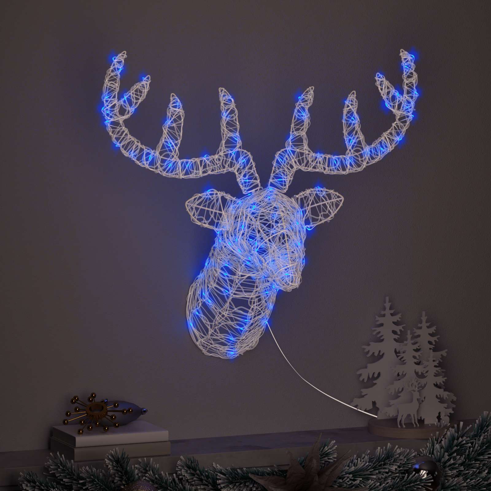 Testa di Renna 140 LED Blu 68 x 36,5 x 62,5 cm Acrilico