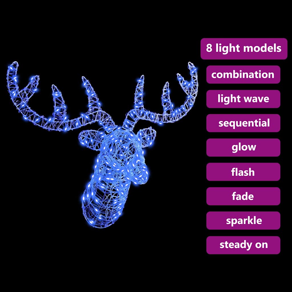 Testa di Renna 140 LED Blu 68 x 36,5 x 62,5 cm Acrilico