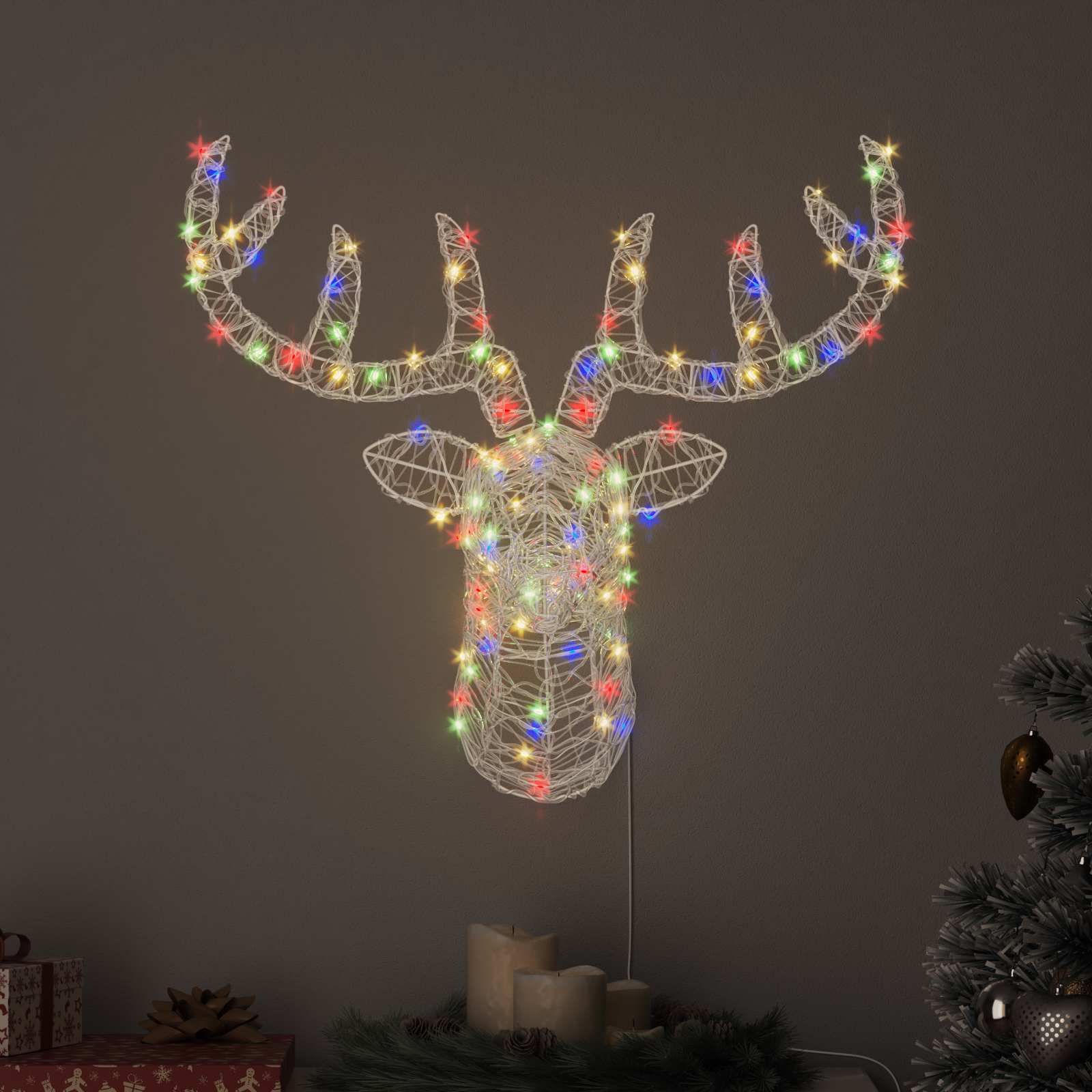 Testa di Renna 140 LED colorato 68 x 36,5 x 62,5 cm Acrilico