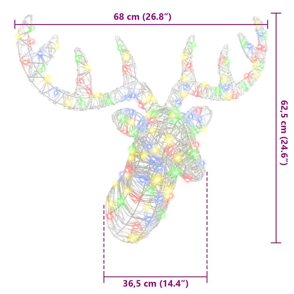 Testa di Renna 140 LED colorato 68 x 36,5 x 62,5 cm Acrilico