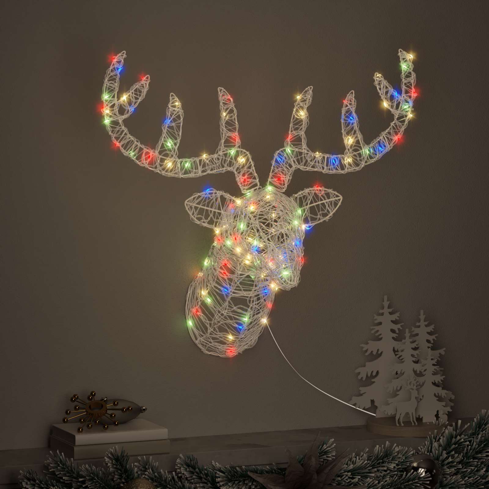 Testa di Renna 140 LED colorato 68 x 36,5 x 62,5 cm Acrilico