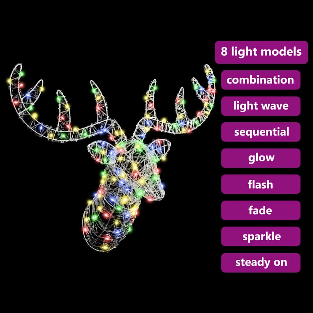 Testa di Renna 140 LED colorato 68 x 36,5 x 62,5 cm Acrilico
