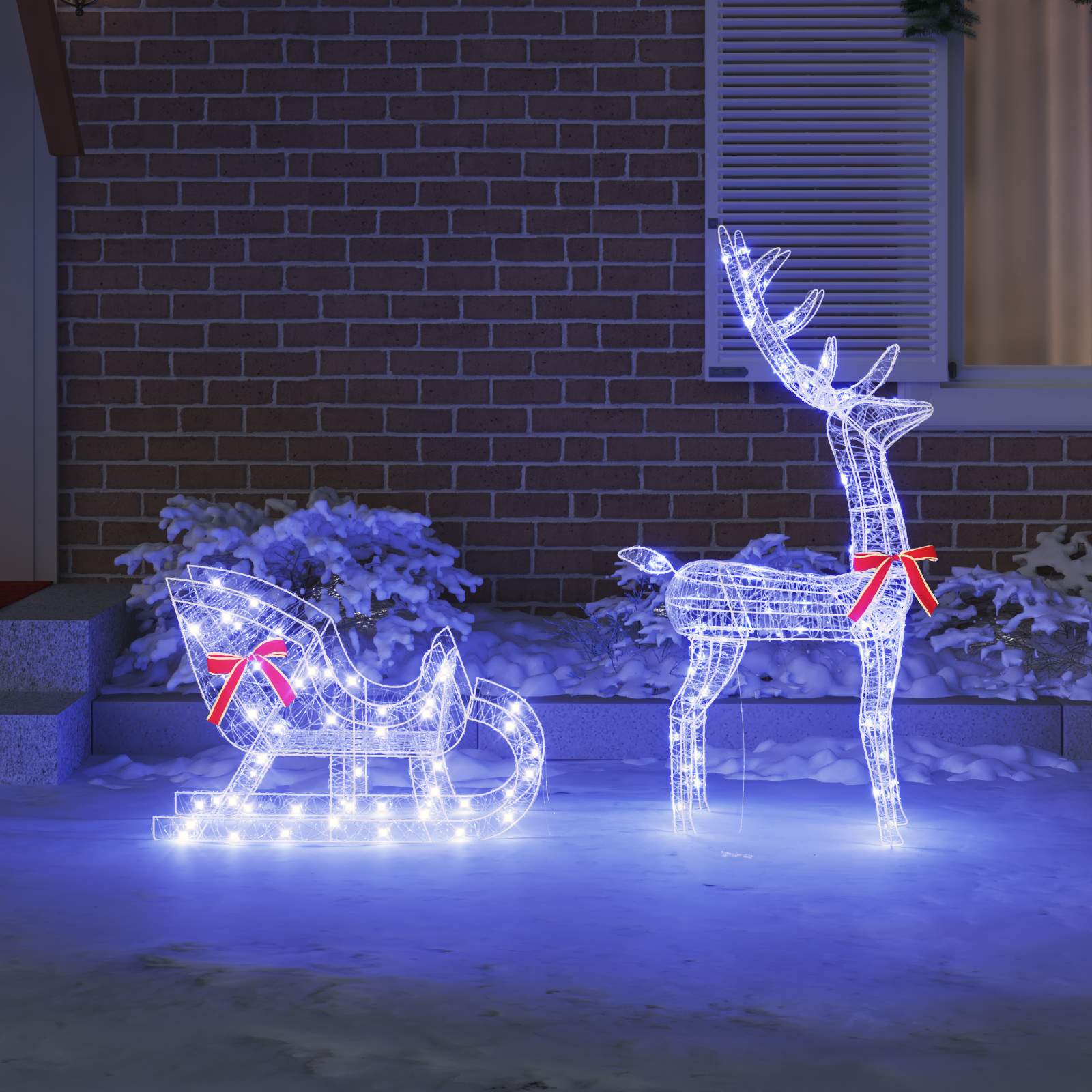 Slitta trainata da renna Blu 70 x 24 x 128 cm Acrilico 200 LED