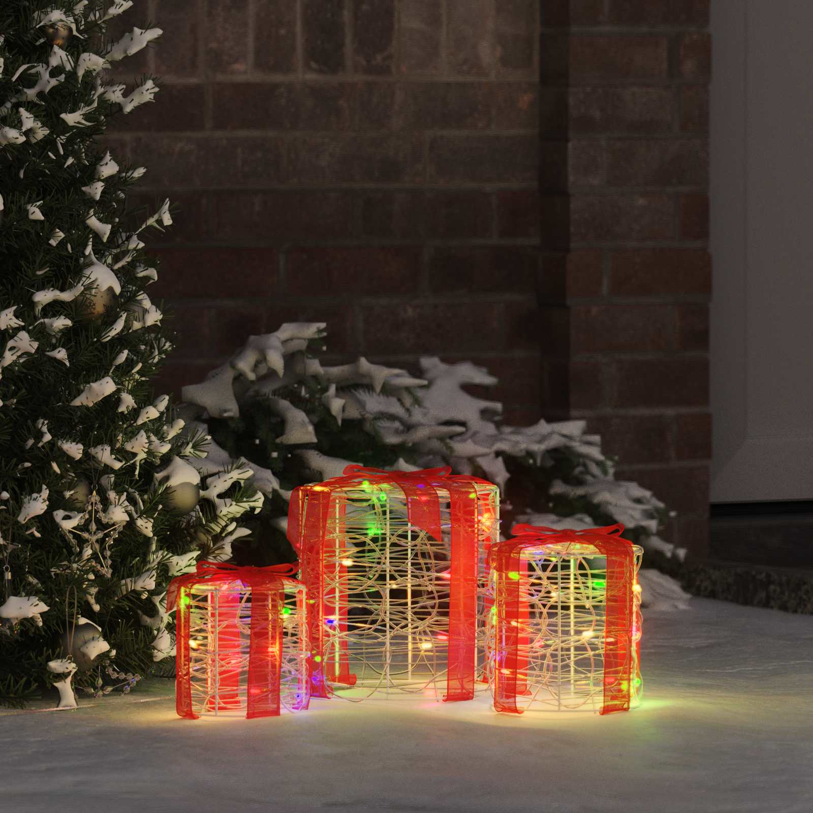 Decorazione Scatola Regalo 3 pz 60 LED colorato 20 x 20 x 21 cm
