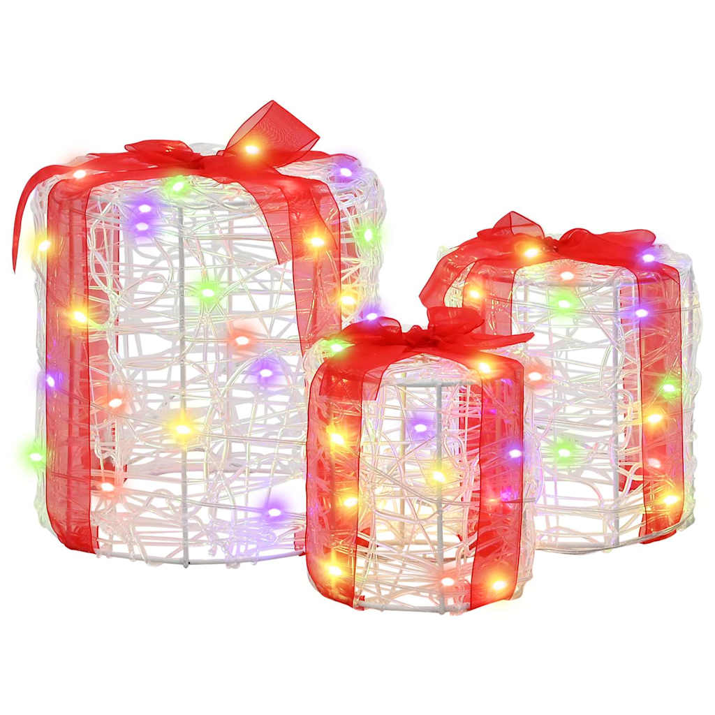 Decorazione Scatola Regalo 3 pz 60 LED colorato 20 x 20 x 21 cm