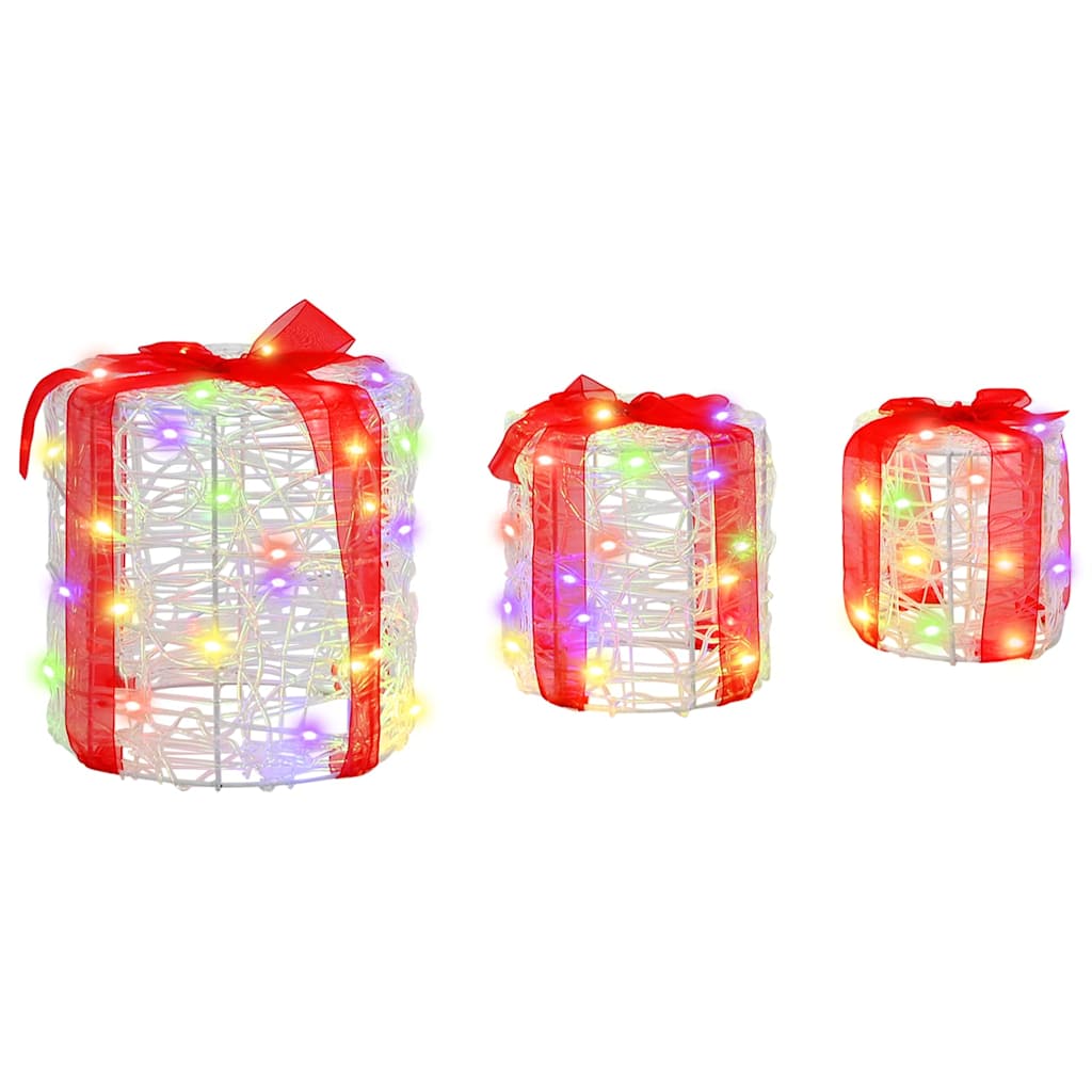 Decorazione Scatola Regalo 3 pz 60 LED colorato 20 x 20 x 21 cm