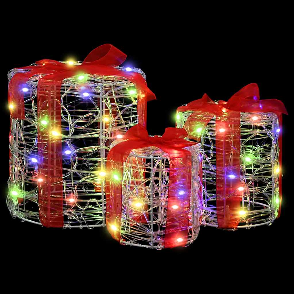 Decorazione Scatola Regalo 3 pz 60 LED colorato 20 x 20 x 21 cm