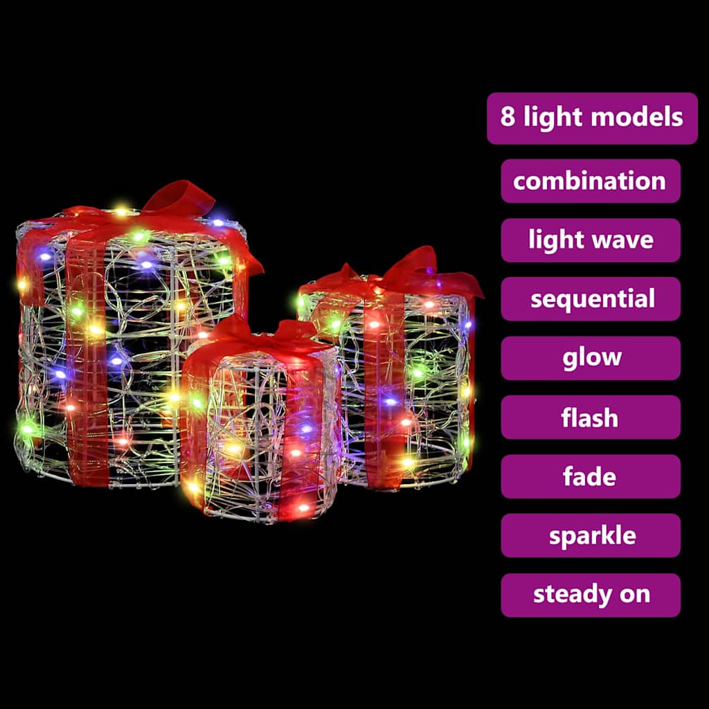 Decorazione Scatola Regalo 3 pz 60 LED colorato 20 x 20 x 21 cm