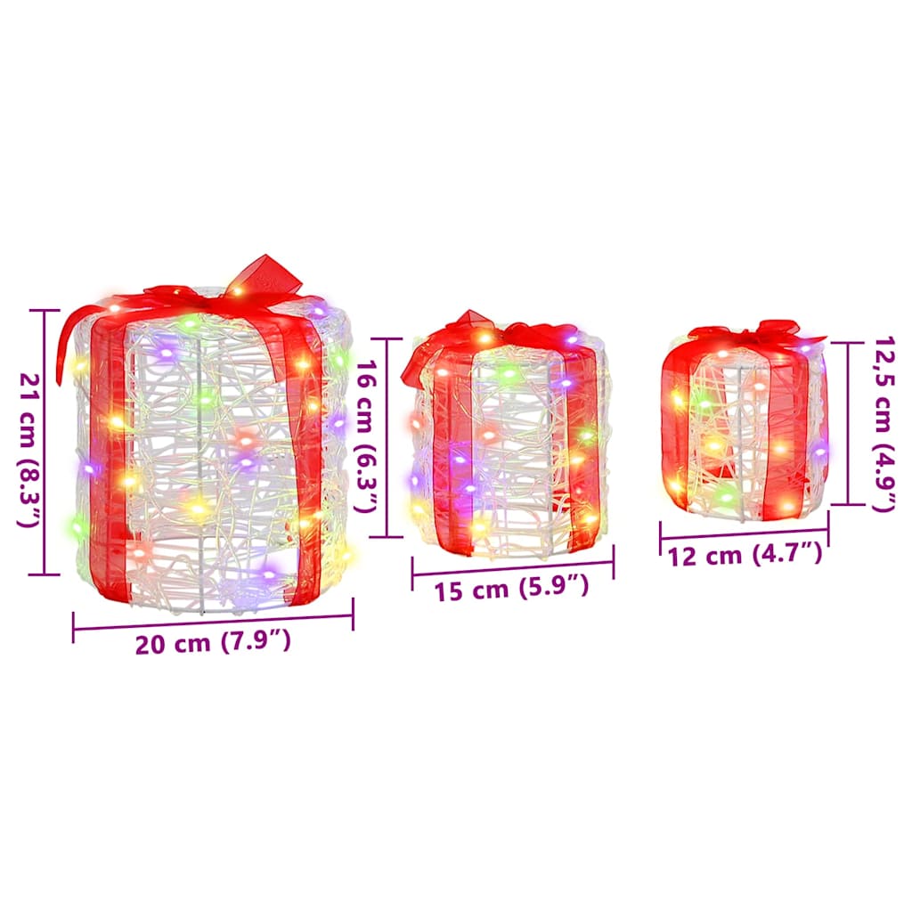 Decorazione Scatola Regalo 3 pz 60 LED colorato 20 x 20 x 21 cm