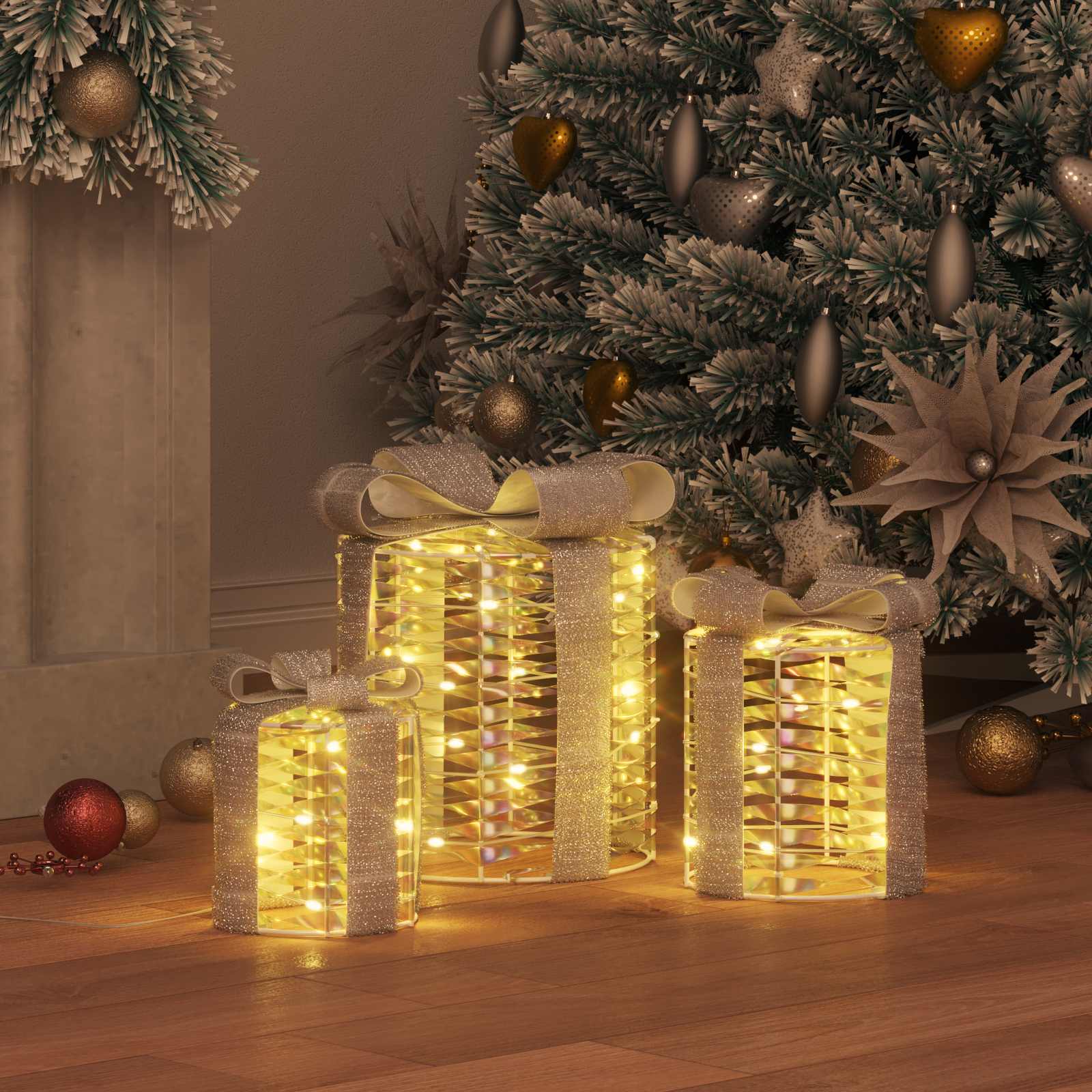Decorazione Scatola Regalo 3 pz Bianco caldo 20 x 20 x 20 cm
