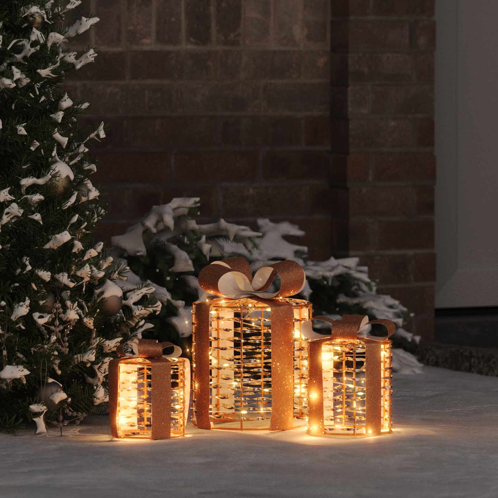 Decorazione Scatola Regalo 3 pz Bianco caldo 20 x 20 x 20 cm