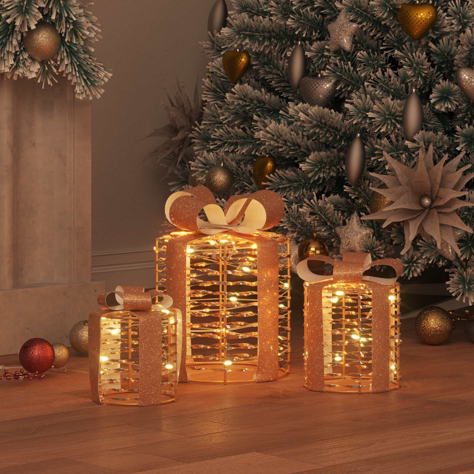 Decorazione Scatola Regalo 3 pz Bianco caldo 20 x 20 x 20 cm