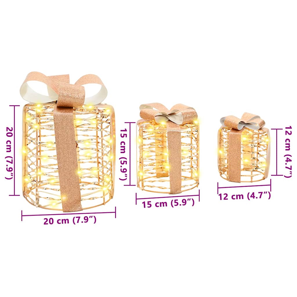 Decorazione Scatola Regalo 3 pz Bianco caldo 20 x 20 x 20 cm