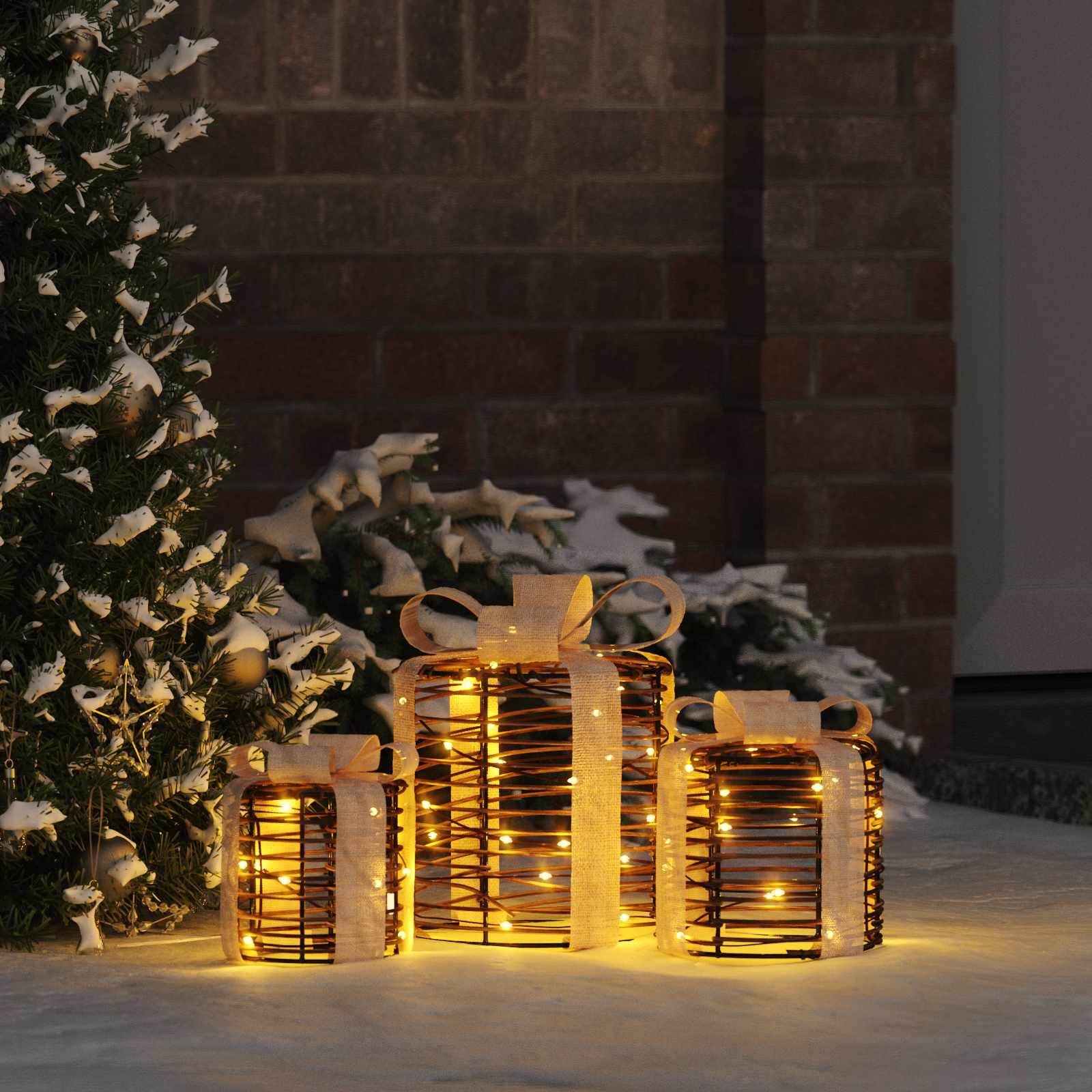Decorazione Scatola Regalo 3 pz Bianco caldo 20 x 20 x 20 cm