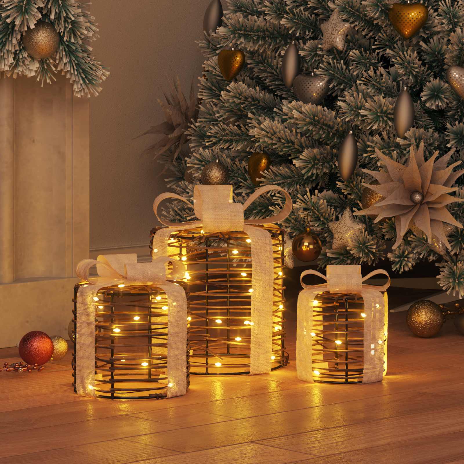 Decorazione Scatola Regalo 3 pz Bianco caldo 20 x 20 x 20 cm